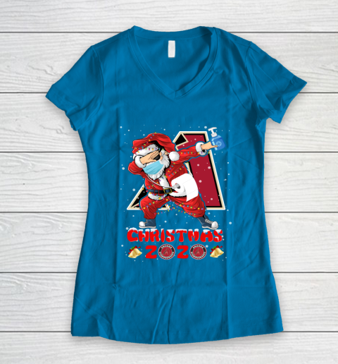Arizona Diamondbacks Funny Santa Claus Dabbing Christmas 2020 MLB Women's V-Neck T-Shirt 5