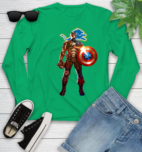 NFL Captain America Marvel Avengers Endgame Football Sports Detroit Lions Youth Long Sleeve 6