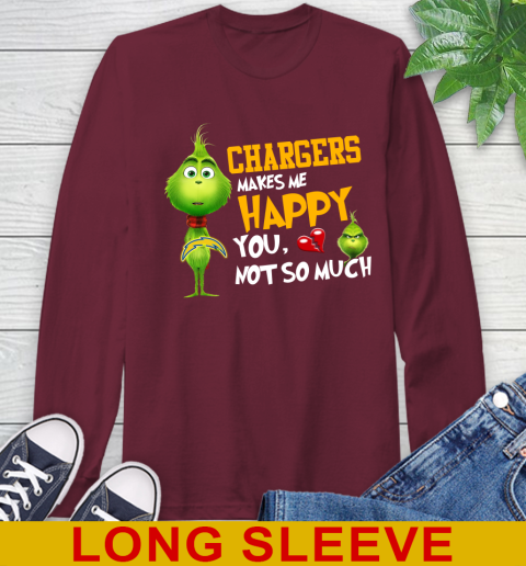 NFL Los Angeles Chargers Makes Me Happy You Not So Much Grinch Football Sports Long Sleeve T-Shirt 7