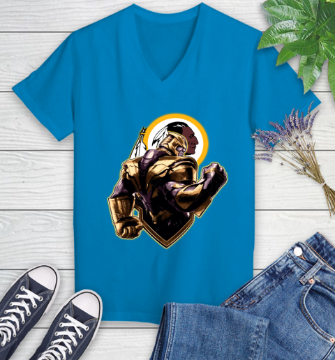 NFL Thanos Avengers Endgame Football Sports Washington Redskins Women's V-Neck T-Shirt 7