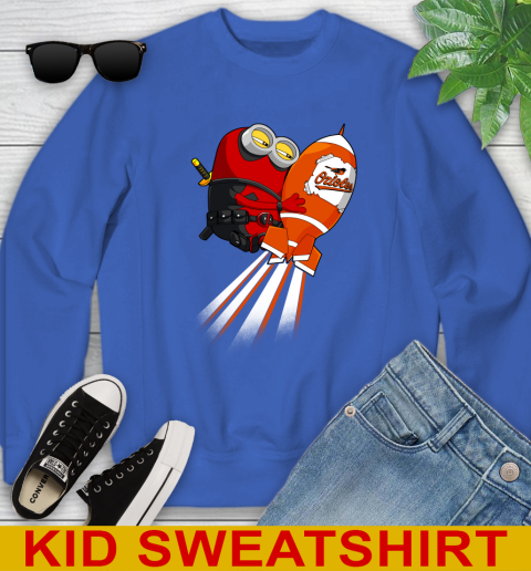 MLB Baseball Baltimore Orioles Deadpool Minion Marvel Shirt Youth Sweatshirt - Image 7