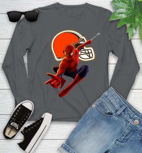 NFL Spider Man Avengers Endgame Football Cleveland Browns Youth Long Sleeve 8