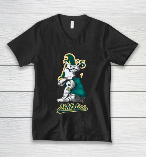 MLB Baseball My Cat Loves Oakland Athletics V-Neck T-Shirt