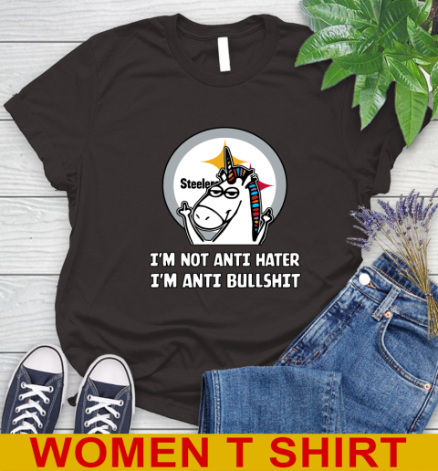 Pittsburgh Steelers NFL Football Unicorn I'm Not Anti Hater I'm Anti Bullshit Women's T-Shirt 8