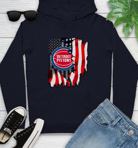 Detroit Pistons NBA Basketball American Flag Youth Hoodie 3