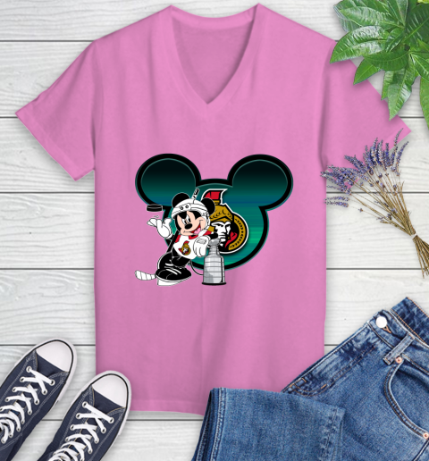 NHL Ottawa Senators Stanley Cup Mickey Mouse Disney Hockey T Shirt Women's V-Neck T-Shirt 14