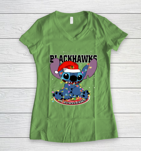 Chicago Blackhawks NHL Hockey noel stitch Christmas Women's V-Neck T-Shirt 5