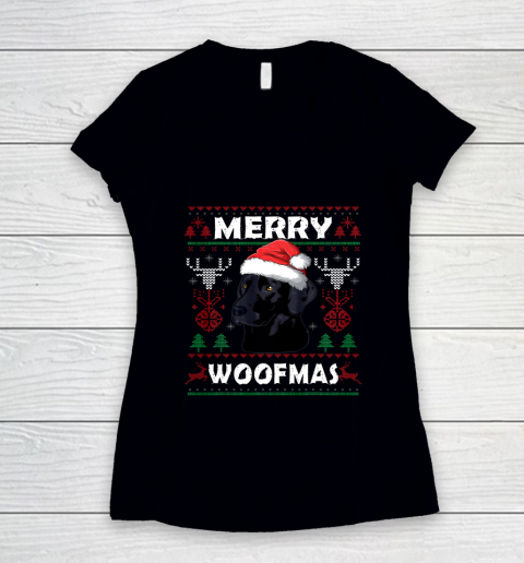 Merry Woofmas Black Lab Christmas Dog Lover Xmas Gift Women's V-Neck T-Shirt