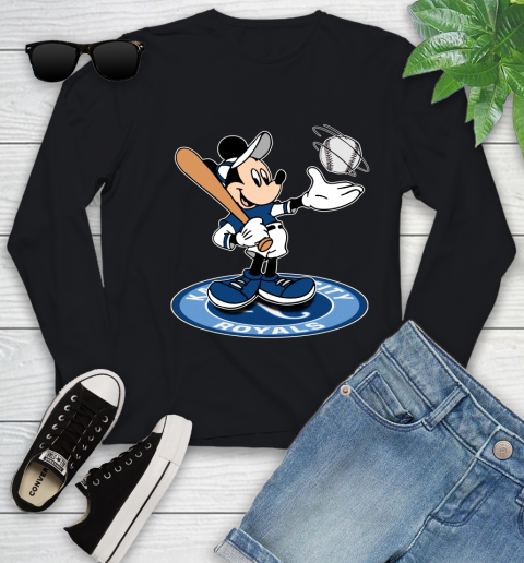 MLB Baseball Kansas City Royals Cheerful Mickey Disney Shirt Youth Long Sleeve