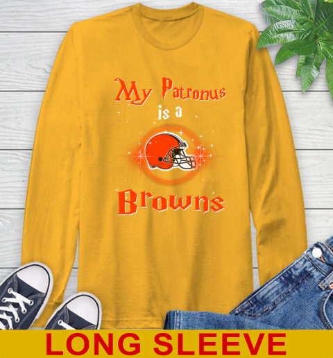 NFL Football Harry Potter My Patronus Is A Cleveland Browns Long Sleeve T-Shirt 2
