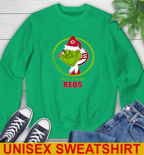 Cincinnati Reds MLB Christmas Grinch I Hate People But I Love My Favorite Baseball Team Sweatshirt 6