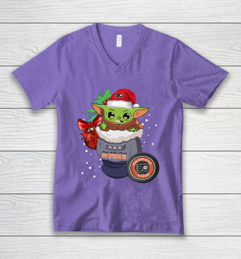 Philadelphia Flyers Christmas Baby Yoda Star Wars Funny Happy NHL V-Neck T-Shirt 9