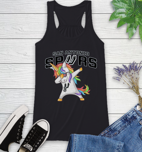 San Antonio Spurs NBA Basketball Funny Unicorn Dabbing Sports Racerback Tank 2