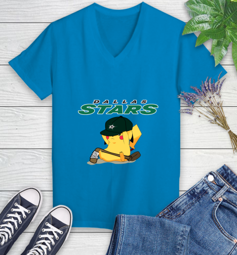NHL Pikachu Hockey Sports Dallas Stars Women's V-Neck T-Shirt 7