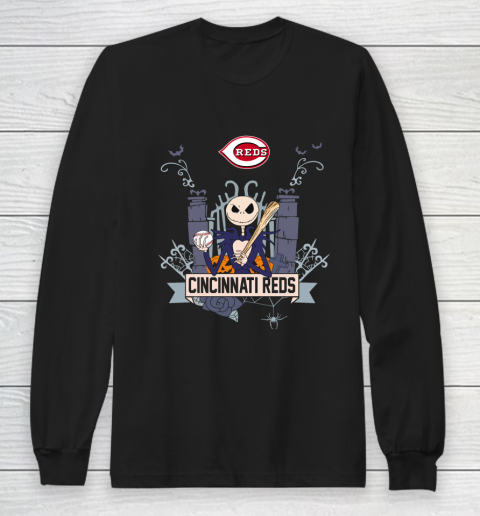 MLB Cincinnati Reds Baseball Jack Skellington Halloween Long Sleeve T-Shirt