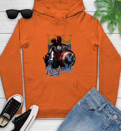 MLB Captain America Thor Spider Man Hawkeye Avengers Endgame Baseball Kansas City Royals Youth Hoodie 5