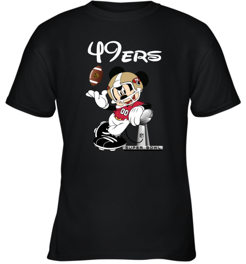 Mickey 49ers Taking The Super Bowl Trophy Football Youth T-Shirt