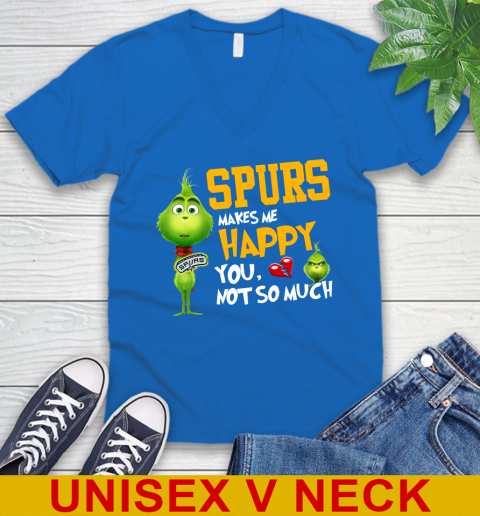 NBA San Antonio Spurs Makes Me Happy You Not So Much Grinch Basketball Sports V-Neck T-Shirt 5