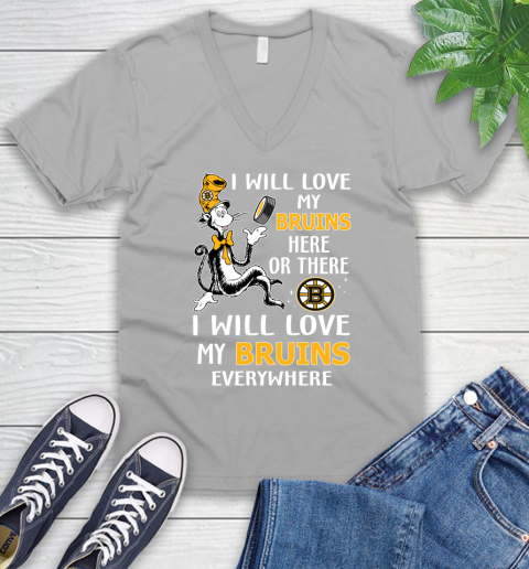 NHL Hockey Boston Bruins I Will Love My Bruins Everywhere Dr Seuss Shirt V-Neck T-Shirt 3