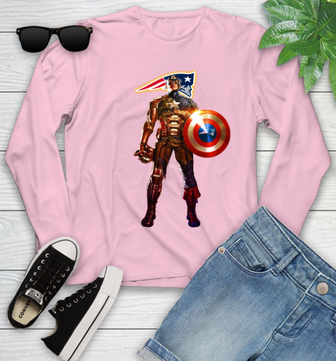 NFL Captain America Marvel Avengers Endgame Football Sports New England Patriots Youth Long Sleeve 10