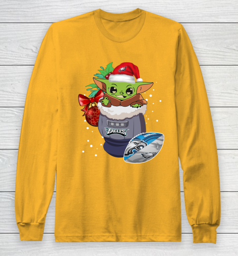 Philadelphia Eagles Christmas Baby Yoda Star Wars Funny Happy NFL Long Sleeve T-Shirt 3