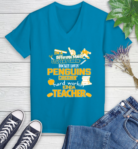 Pittsburgh Penguins NHL I'm A Difference Making Student Caring Hockey Loving Kinda Teacher Women's V-Neck T-Shirt 7