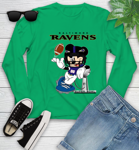 NFL Baltimore Ravens Mickey Mouse Disney Super Bowl Football T Shirt Youth Long Sleeve 6