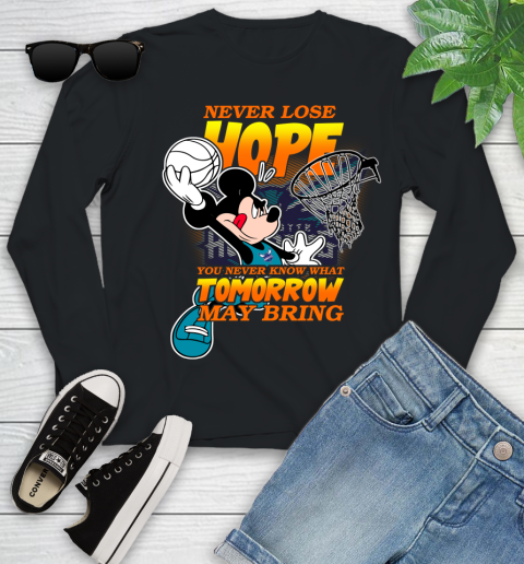 Charlotte Hornets NBA Basketball Mickey Disney Never Lose Hope Youth Long Sleeve