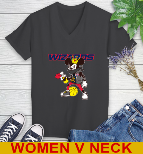 Washington Wizards NBA Basketball Mickey Peace Sign Sports Women's V-Neck T-Shirt 9