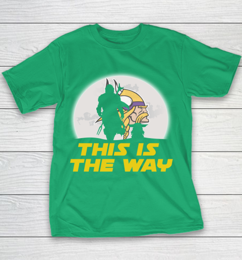 Minnesota Vikings NFL Football Star Wars Yoda And Mandalorian This Is The Way Youth T-Shirt 3