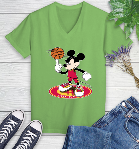 NBA Basketball Houston Rockets Cheerful Mickey Disney Shirt Women's V-Neck T-Shirt 9
