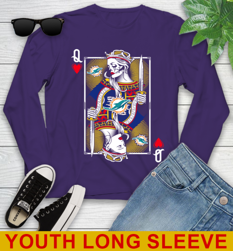 NFL Football Miami Dolphins The Queen Of Hearts Card Shirt Youth Long Sleeve 4