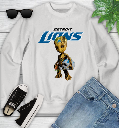 Detroit Lions NFL Football Groot Marvel Guardians Of The Galaxy Youth Sweatshirt
