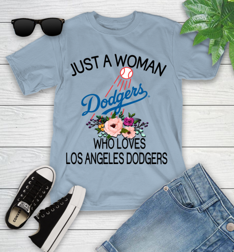 MLB Just A Woman Who Loves Los Angeles Dodgers Baseball Sports Youth T-Shirt 6