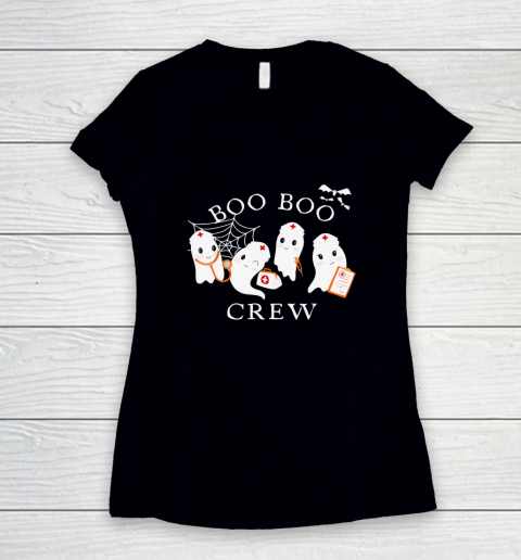 Boo Boo Crew Funny Nurse Halloween Cute Ghost Costume Women's V-Neck T-Shirt
