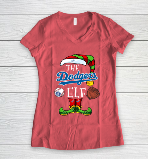 Los Angeles Dodgers Christmas ELF Funny MLB Women's V-Neck T-Shirt 5 Los Angeles Dodgers Christmas ELF Funny MLB Women's V-Neck T-Shirt - Image 5