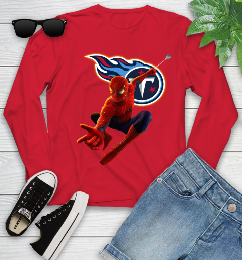 NFL Spider Man Avengers Endgame Football Tennessee Titans Youth Long Sleeve 11
