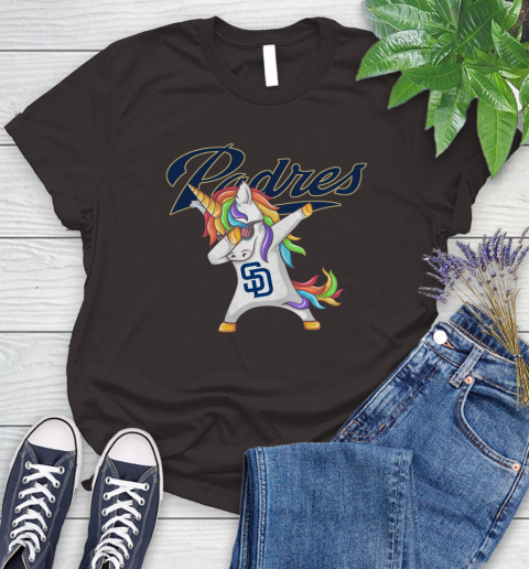 San Diego Padres MLB Baseball Funny Unicorn Dabbing Sports Women's T-Shirt 8