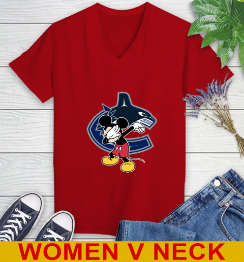 Vancouver Canucks NHL Hockey Dabbing Mickey Disney Sports Women's V-Neck T-Shirt 12