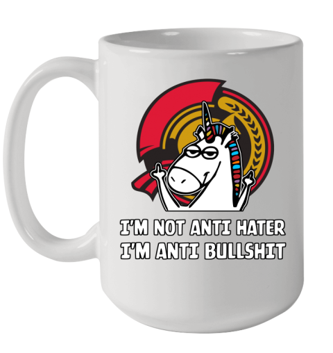 Ottawa Senators NHL Hockey Unicorn I'm Not Anti Hater I'm Anti Bullshit Ceramic Mug 15oz