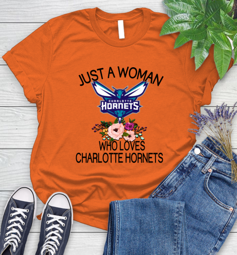 NBA Just A Woman Who Loves Charlotte Hornets Basketball Sports Women's T-Shirt 2