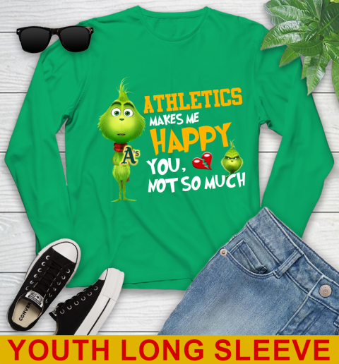 MLB Oakland Athletics Makes Me Happy You Not So Much Grinch Baseball Sports Youth Long Sleeve 8 MLB Oakland Athletics Makes Me Happy You Not So Much Grinch Baseball Sports Youth Long Sleeve - Image 8
