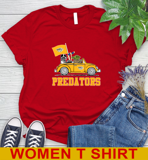 NHL Hockey Nashville Predators Darth Vader Baby Yoda Driving Star Wars Shirt Women's T-Shirt 10