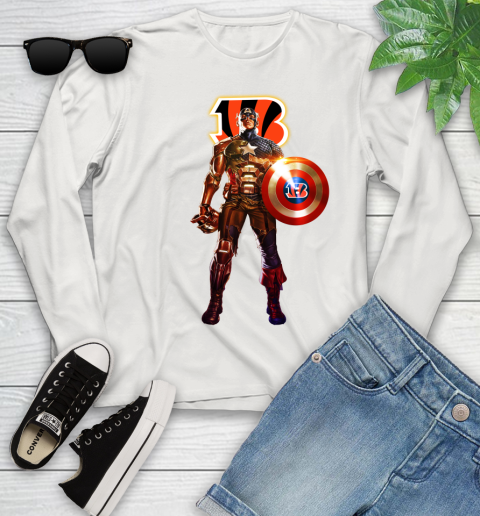 NFL Captain America Marvel Avengers Endgame Football Sports Cincinnati Bengals Youth Long Sleeve 12