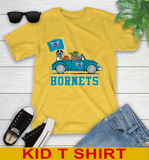 NBA Basketball Charlotte Hornets Darth Vader Baby Yoda Driving Star Wars Shirt Youth T-Shirt 8