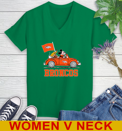 NFL Football Denver Broncos Pluto Mickey Driving Disney Shirt Women's V-Neck T-Shirt 6