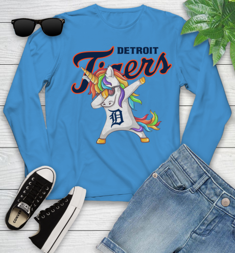 Detroit Tigers MLB Baseball Funny Unicorn Dabbing Sports Youth Long Sleeve 7
