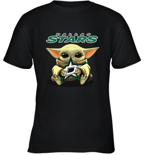 Baby Yoda Hugs The Dallas Stars Ice Hockey Youth T-Shirt