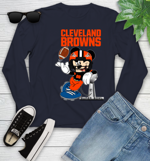 NFL Cleveland Browns Mickey Mouse Disney Super Bowl Football T Shirt Youth Long Sleeve 3