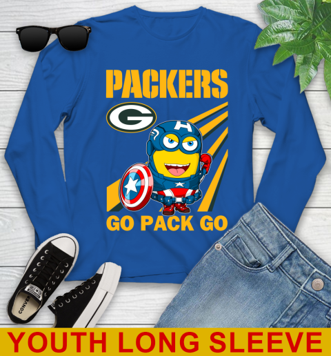 NFL Football Green Bay Packers Captain America Marvel Avengers Minion Shirt Youth Long Sleeve 10